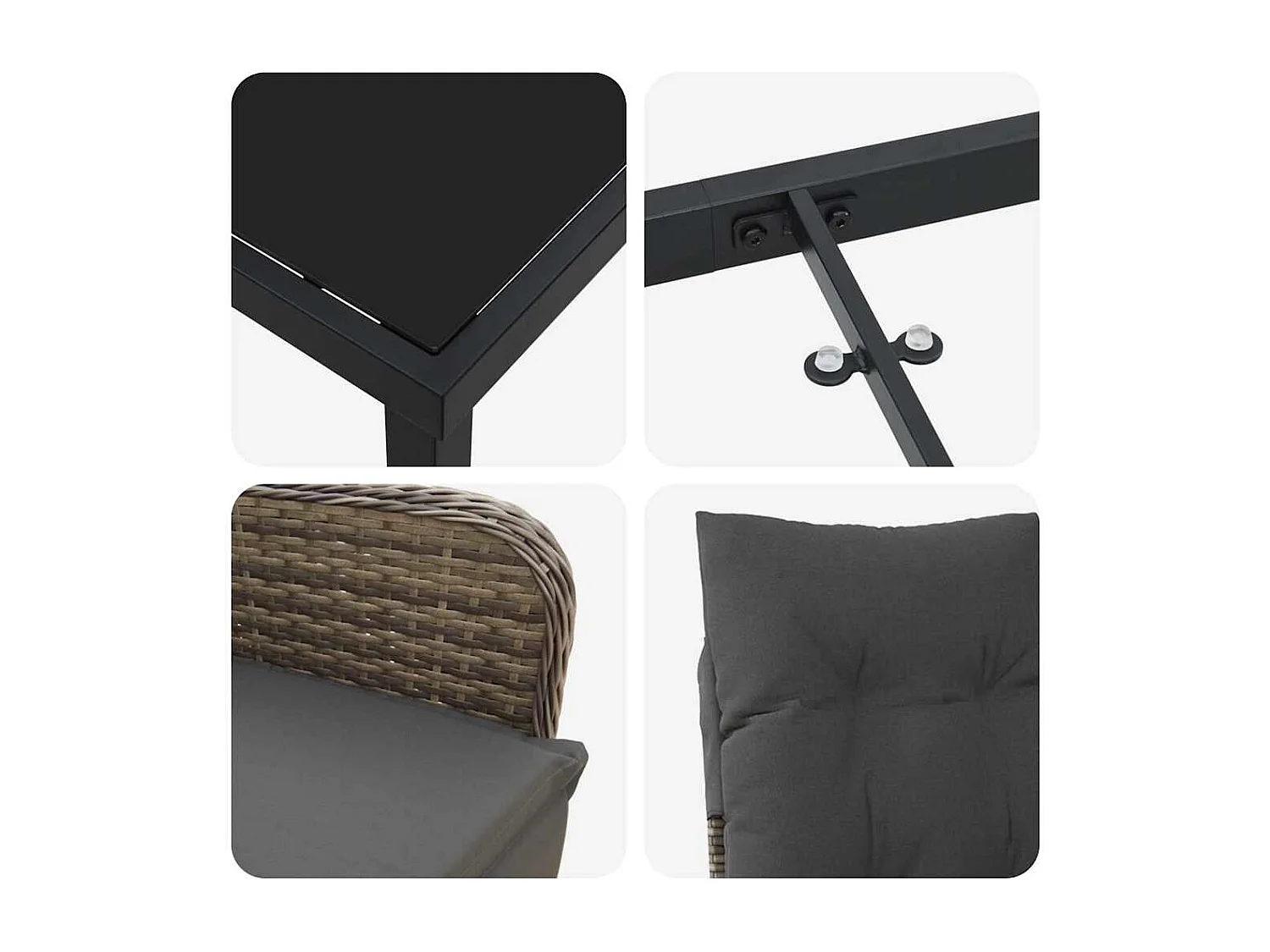 Set de Salle à Manger de Jardin 3 Pièces avec Coussins Rattan Poly Gris