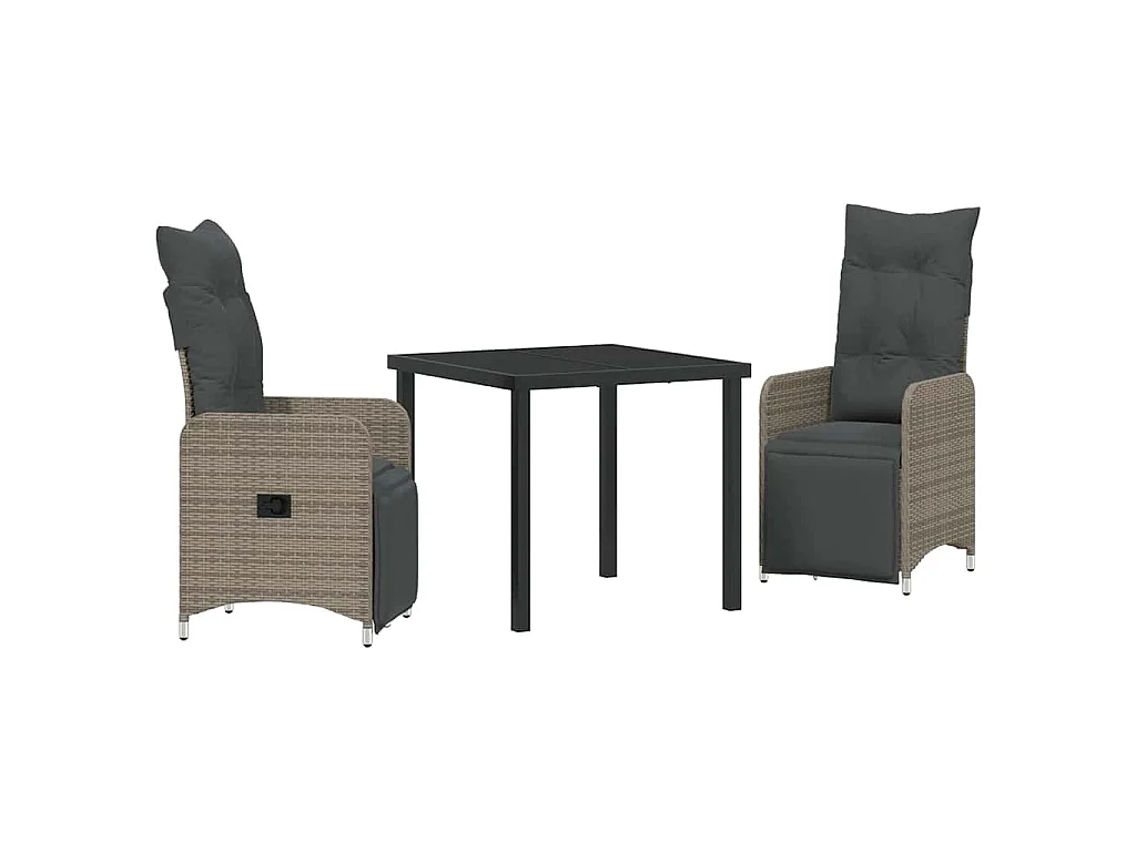 Juego de comedor de jardín de 3 piezas con cojines de ratán sintético gris