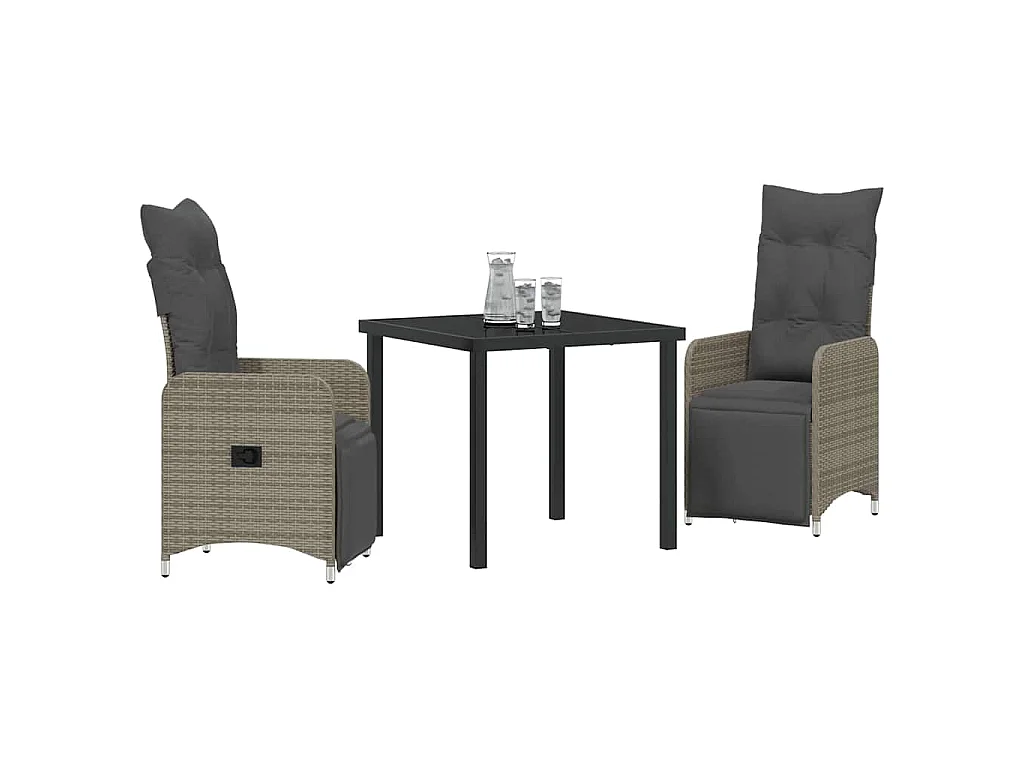 Juego de comedor de jardín de 3 piezas con cojines de ratán sintético gris