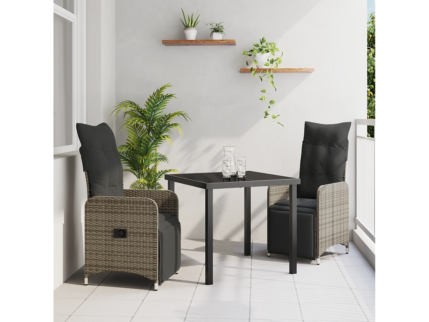 Set de Salle à Manger de Jardin 3 Pièces avec Coussins Rattan Poly Gris