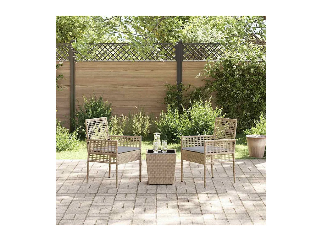 Set da bistrot da giardino 3 pezzi con cuscini beige in polyrattan