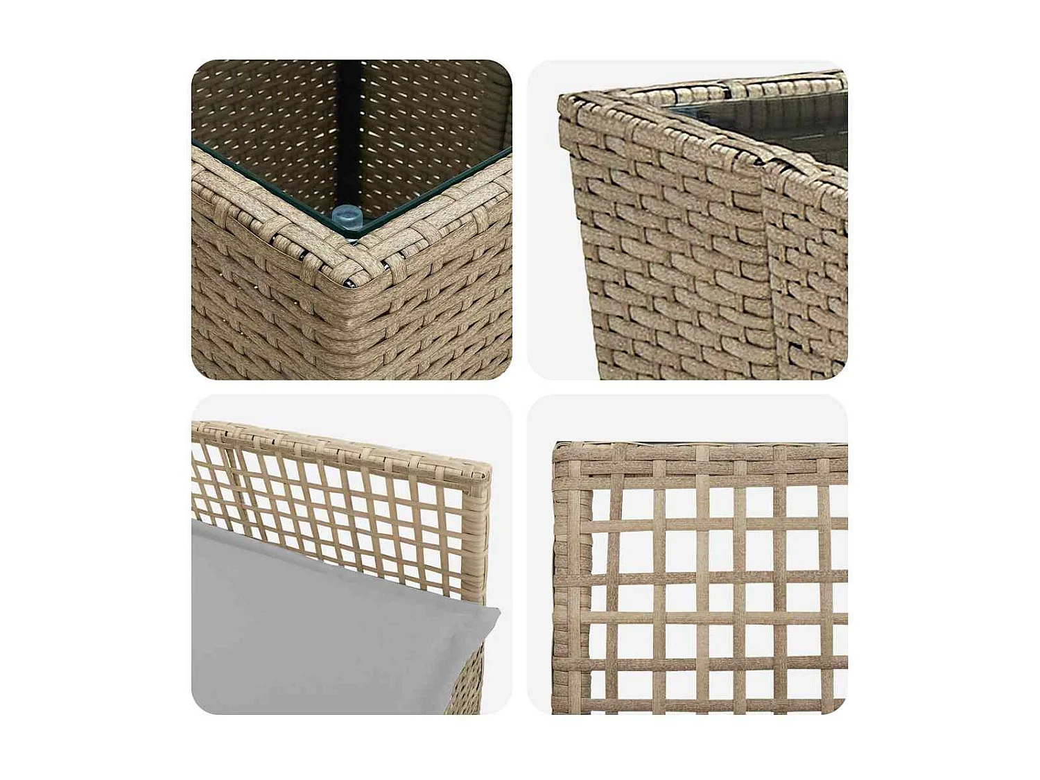 Set da bistrot da giardino 3 pezzi con cuscini beige in polyrattan