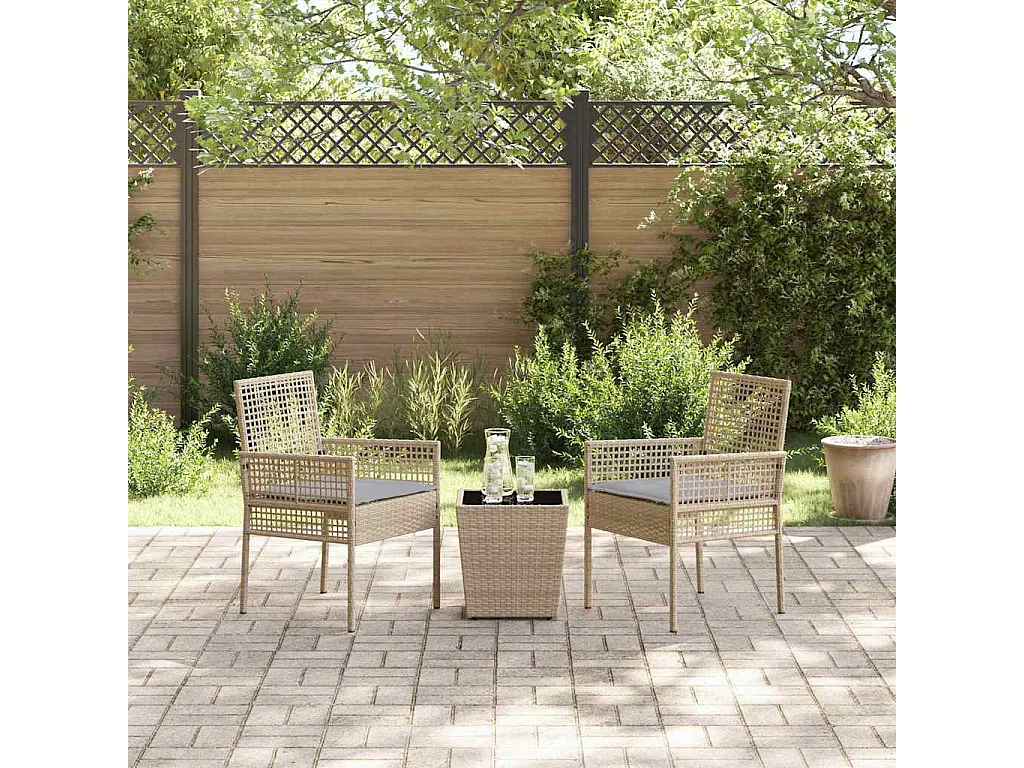 Conjunto de bistró de jardín de 3 piezas con cojines beige en ratán sintético