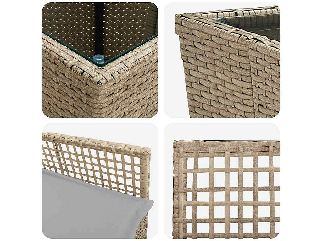 Conjunto de bistró de jardín de 3 piezas con cojines beige en ratán sintético
