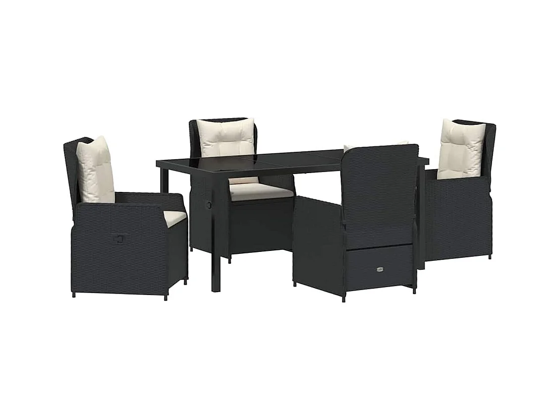 5-teiliges Garten-Essset, schwarzes Polyrattan