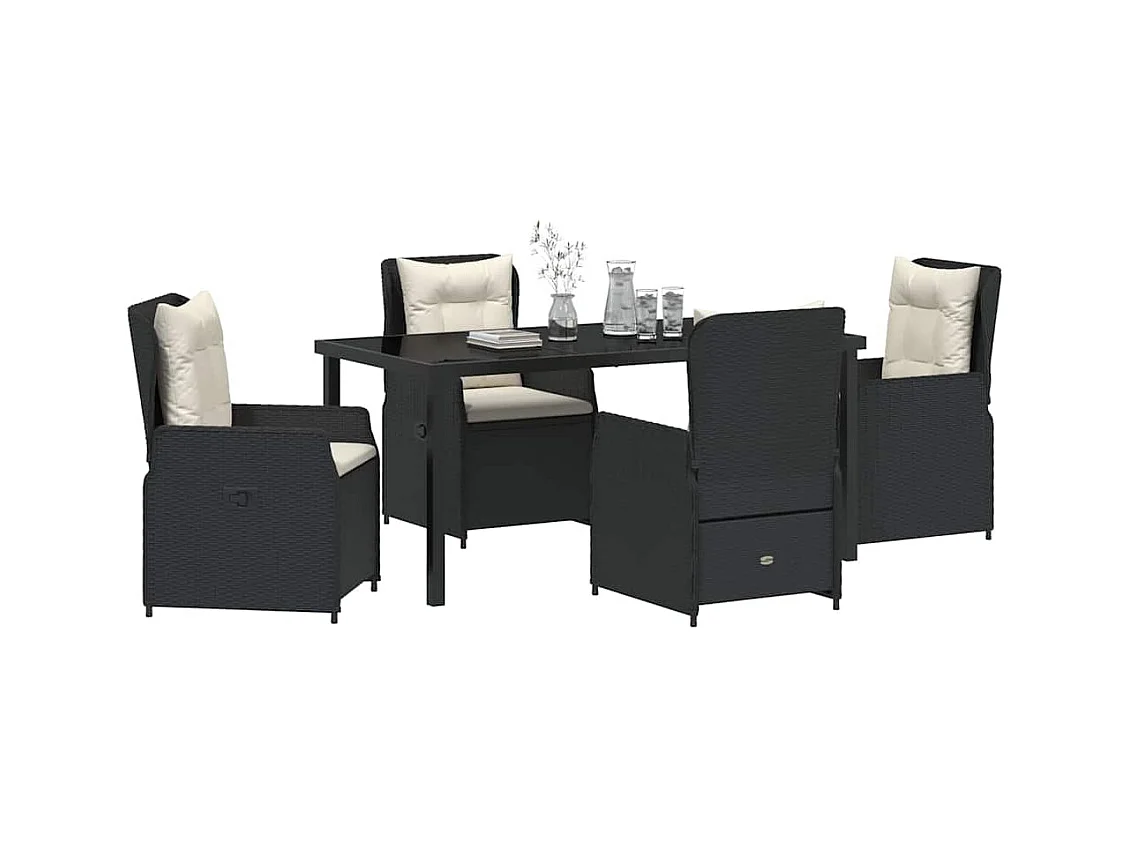 5-teiliges Garten-Essset, schwarzes Polyrattan