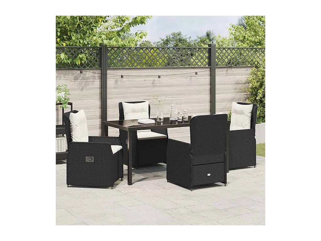 5-teiliges Garten-Essset, schwarzes Polyrattan