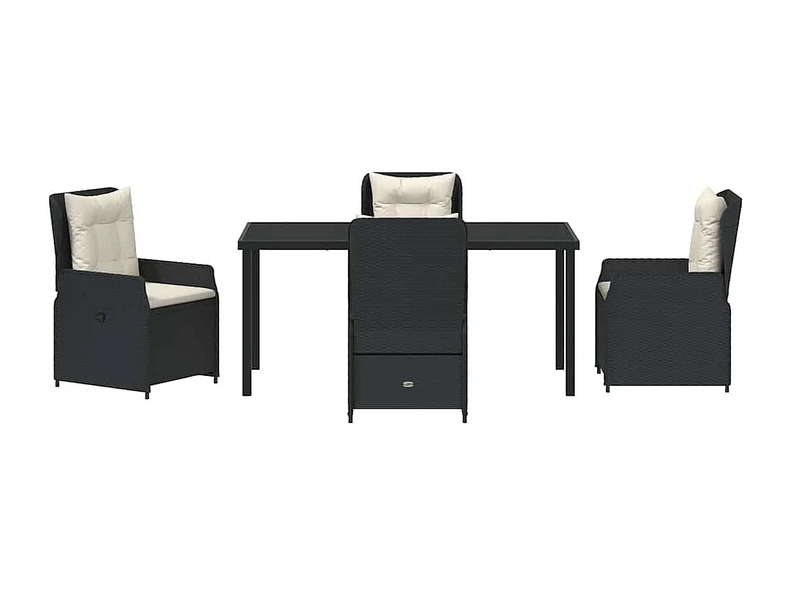 5-teiliges Garten-Essset, schwarzes Polyrattan