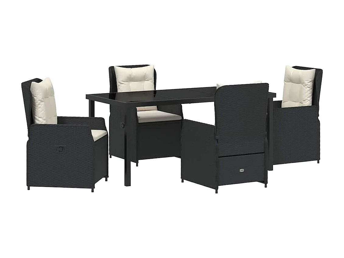 5-teiliges Garten-Essset, schwarzes Polyrattan