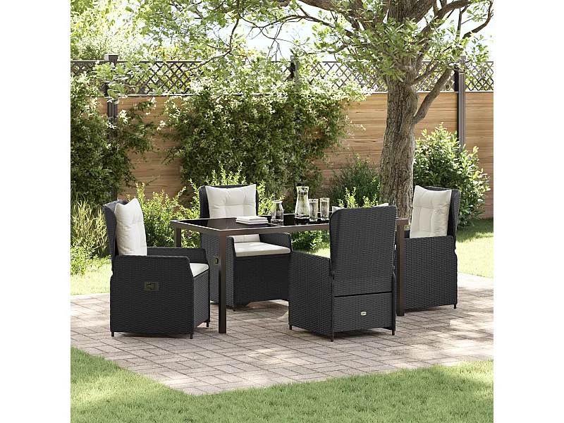 Set da pranzo da giardino 5 pezzi in polyrattan nero