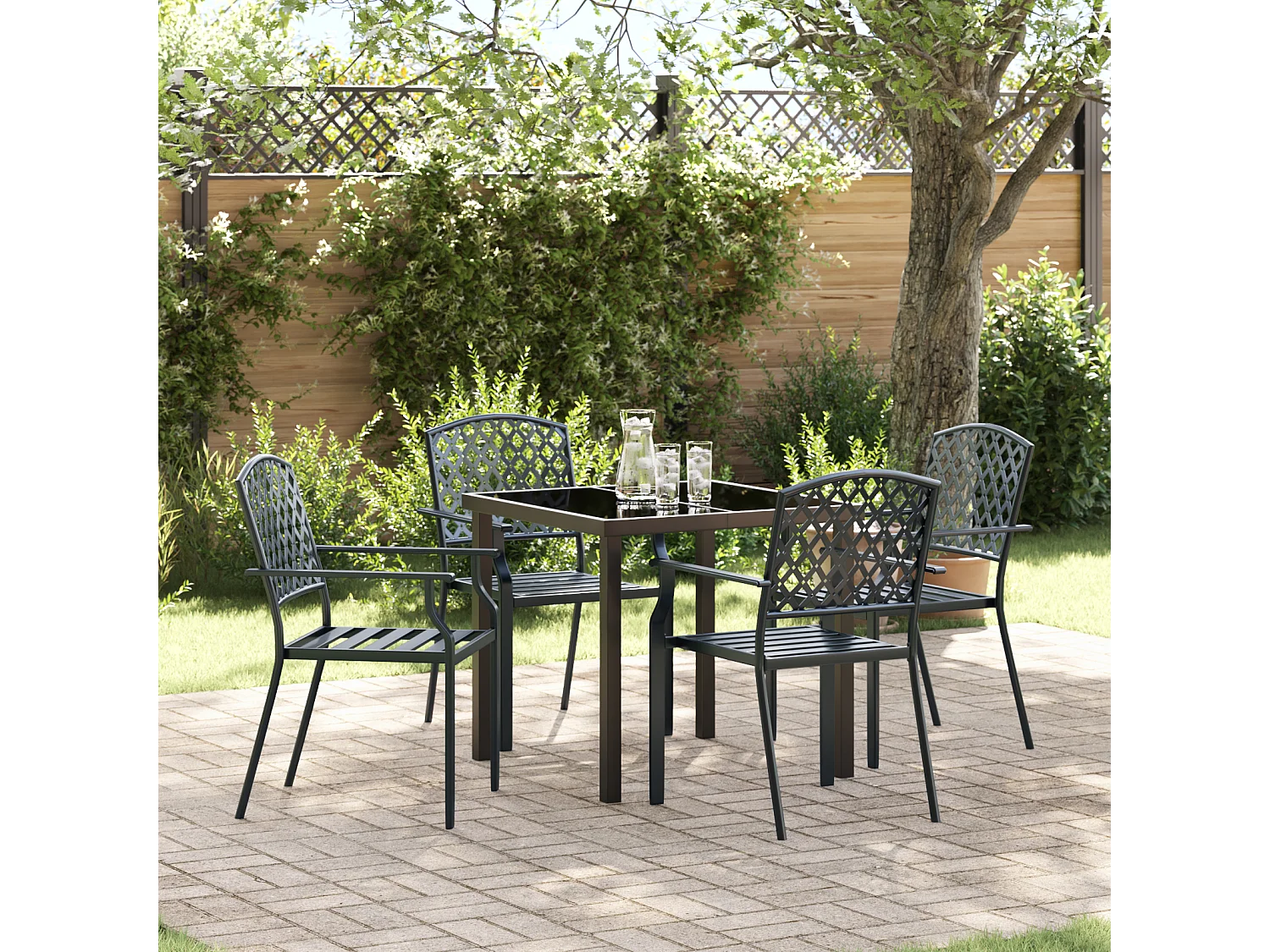 5-delige eetkamerset van antracietstaal