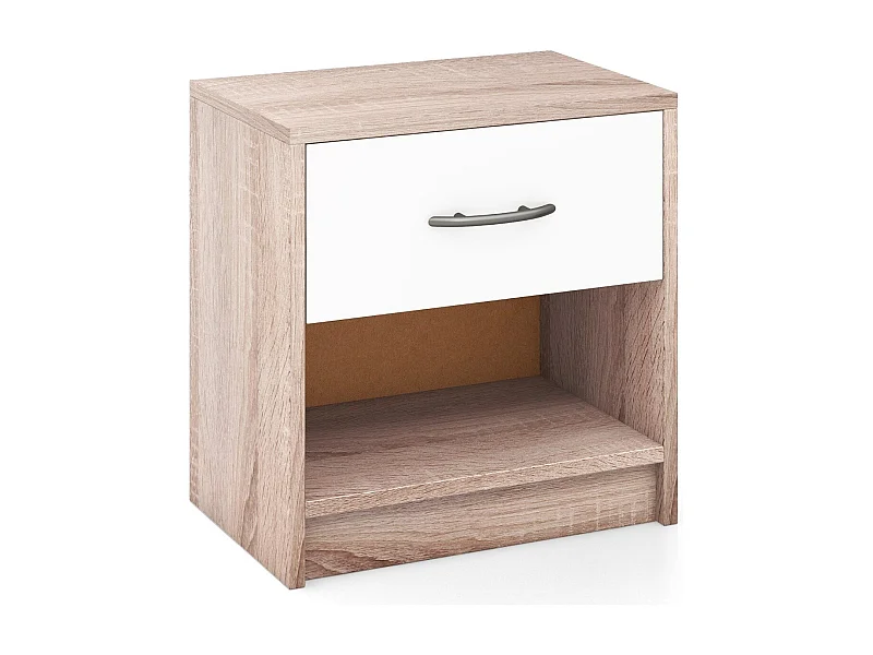 Nachttisch mit Schublade Kleiner Beistelltisch mit offenem Fach 38,5 x 28 x 40,5 cm Natur + Weiß