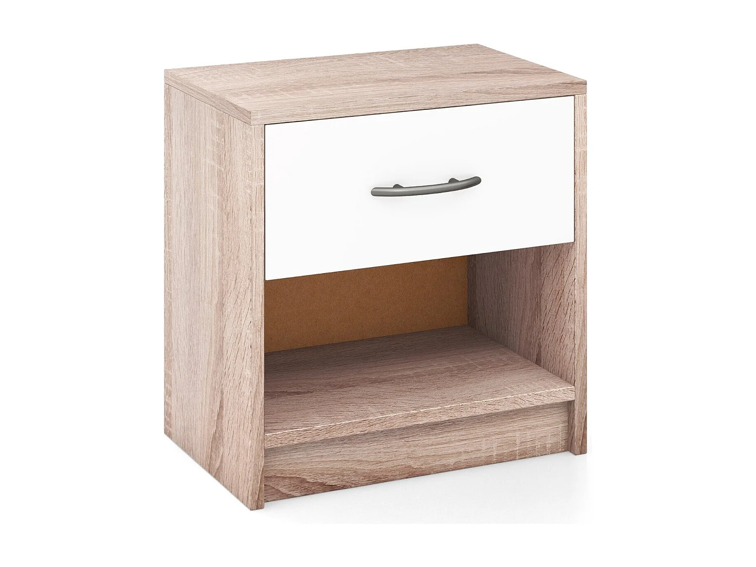 Nachttisch mit Schublade Kleiner Beistelltisch mit offenem Fach 38,5 x 28 x 40,5 cm Natur + Weiß