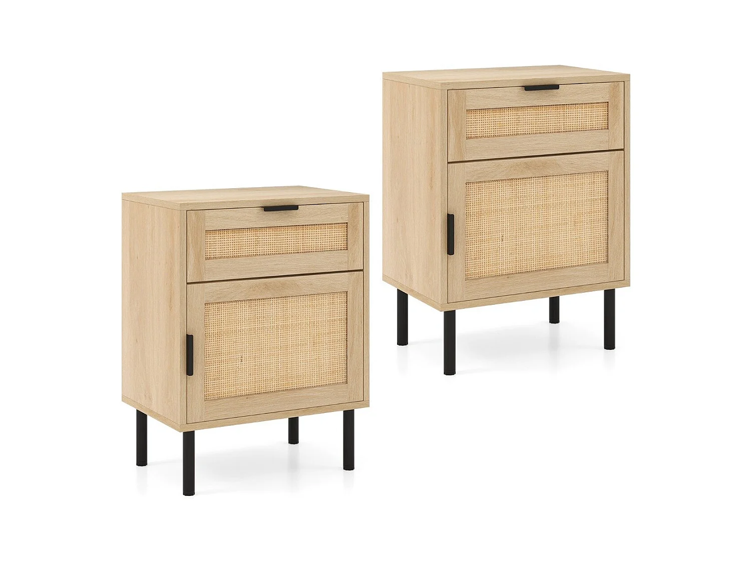 Nachttisch Rattan 2er Set Nachtschrank mit Schublade und Schrank 45 x 30 x 59 cm Natur