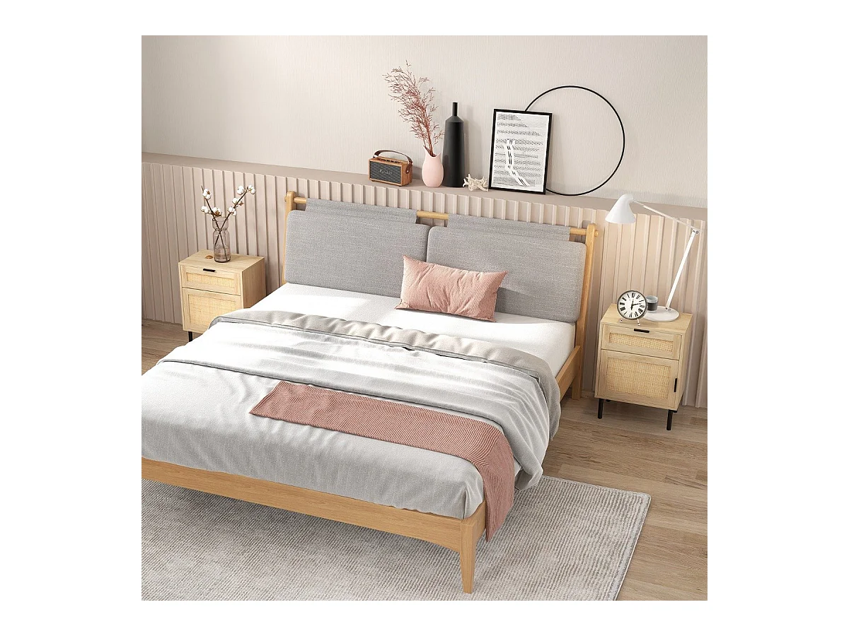 Nachttisch Rattan 2er Set Nachtschrank mit Schublade und Schrank 45 x 30 x 59 cm Natur