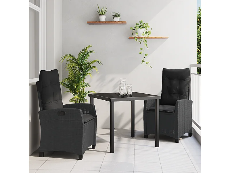 Set da pranzo da giardino 3 pezzi con cuscini - Rattan nero