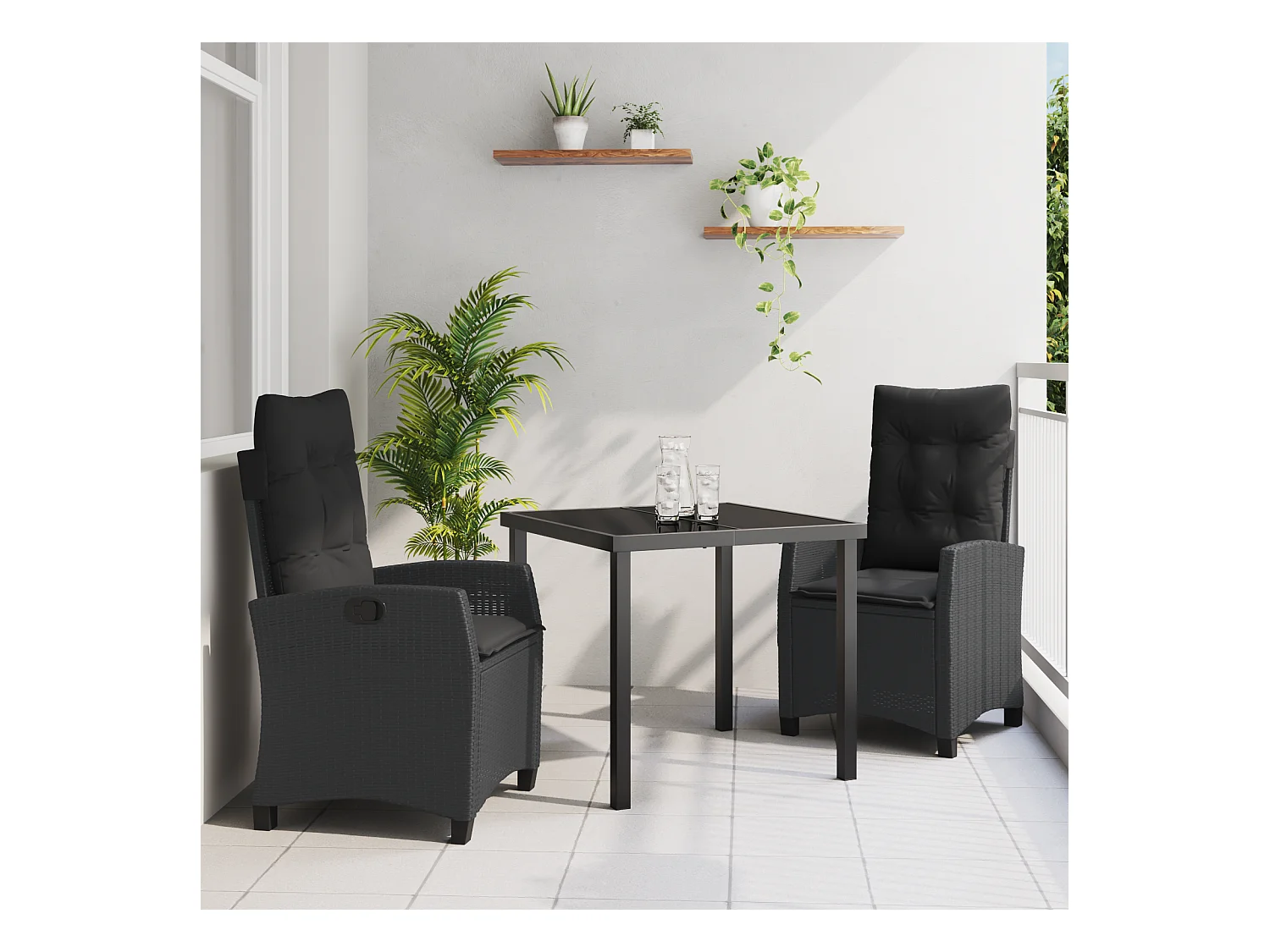 Set da pranzo da giardino 3 pezzi con cuscini - Rattan nero