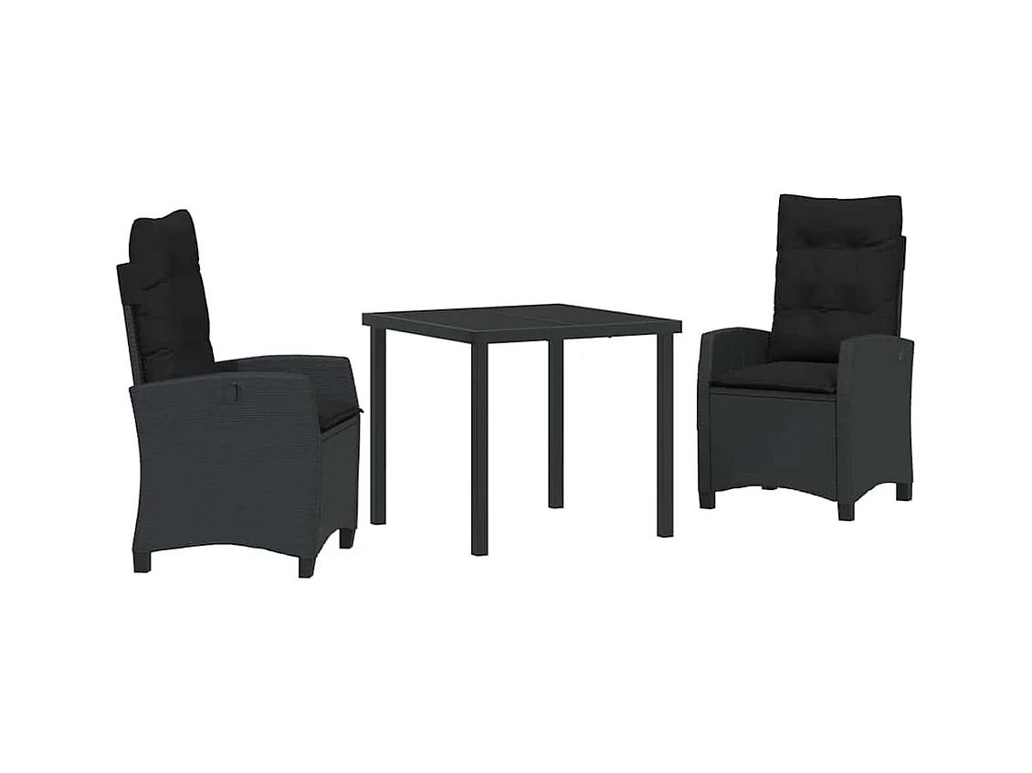 Set da pranzo da giardino 3 pezzi con cuscini - Rattan nero