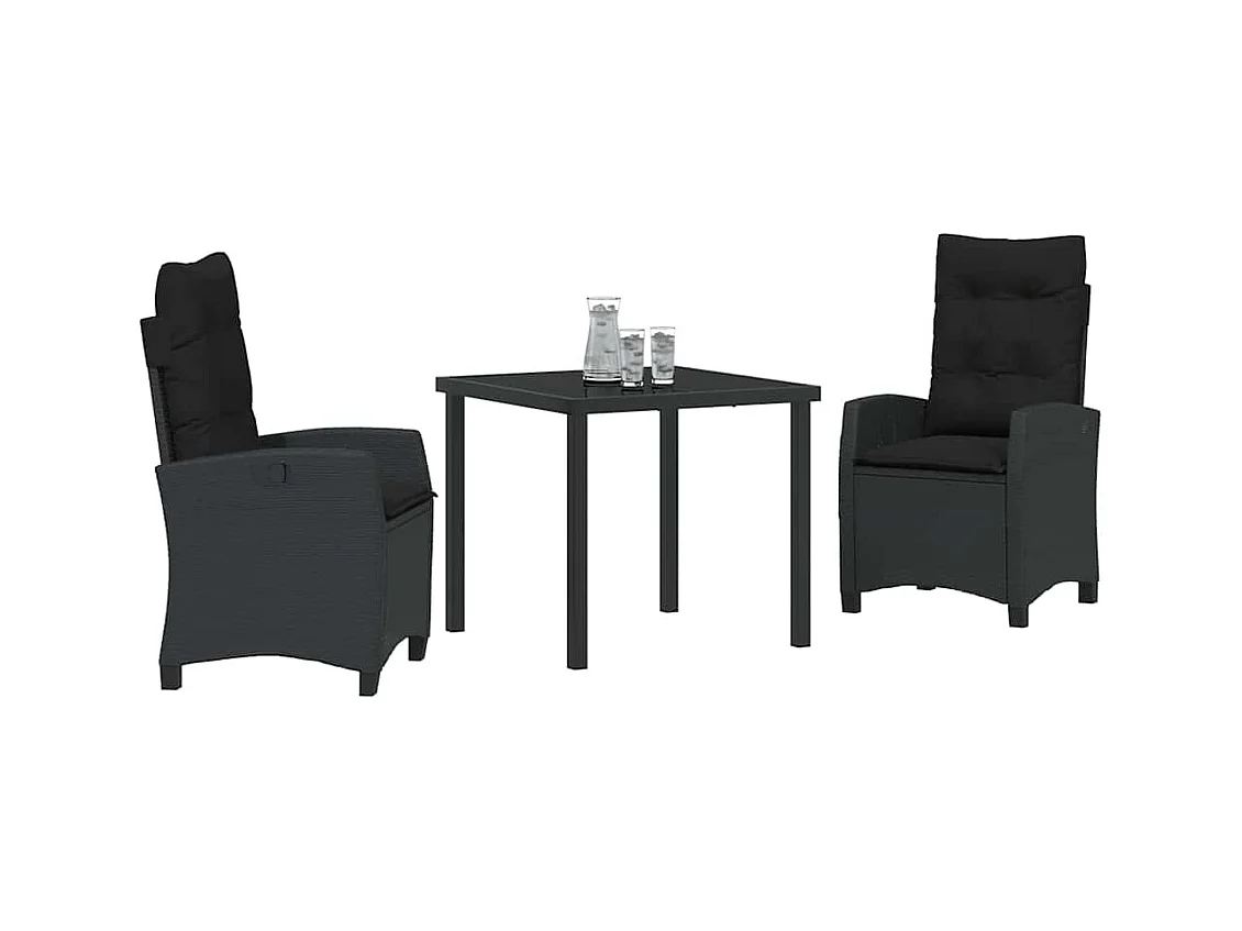 Set da pranzo da giardino 3 pezzi con cuscini - Rattan nero