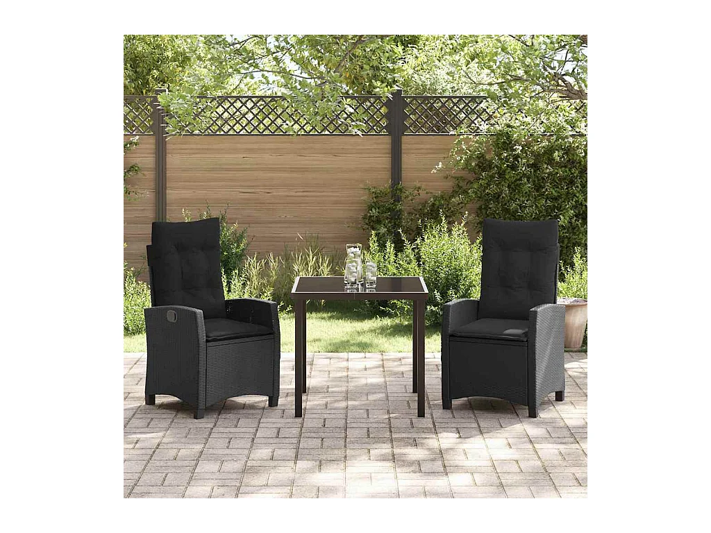 Set da pranzo da giardino 3 pezzi con cuscini - Rattan nero