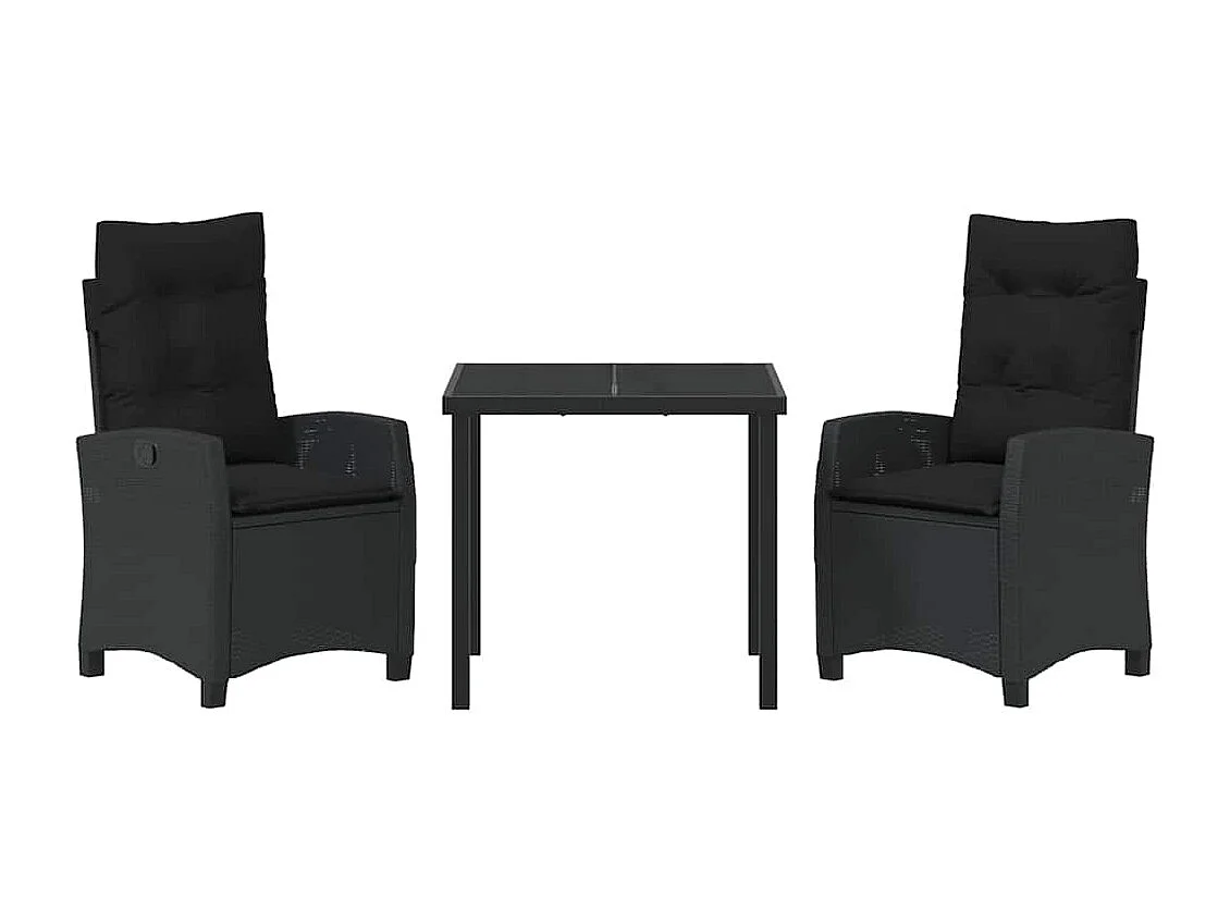 Set da pranzo da giardino 3 pezzi con cuscini - Rattan nero