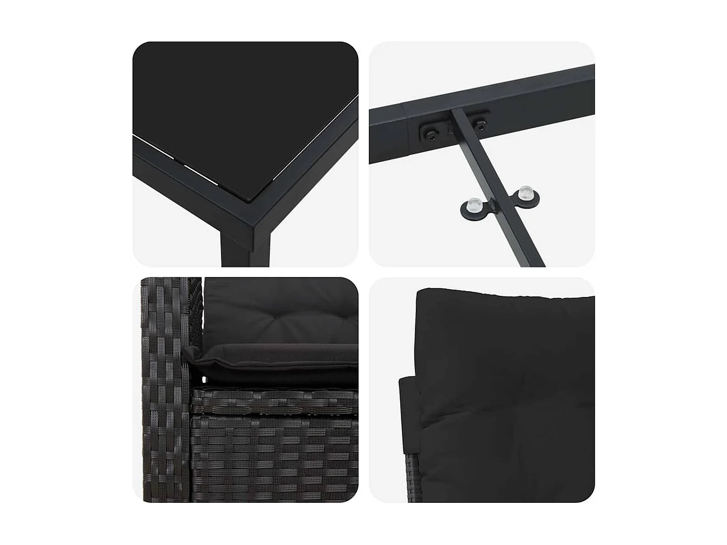 Set da pranzo da giardino 3 pezzi con cuscini - Rattan nero