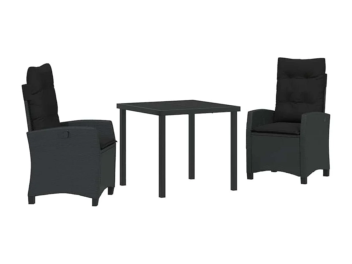 3-teiliges Garten-Essset mit Kissen – Schwarzes Rattan