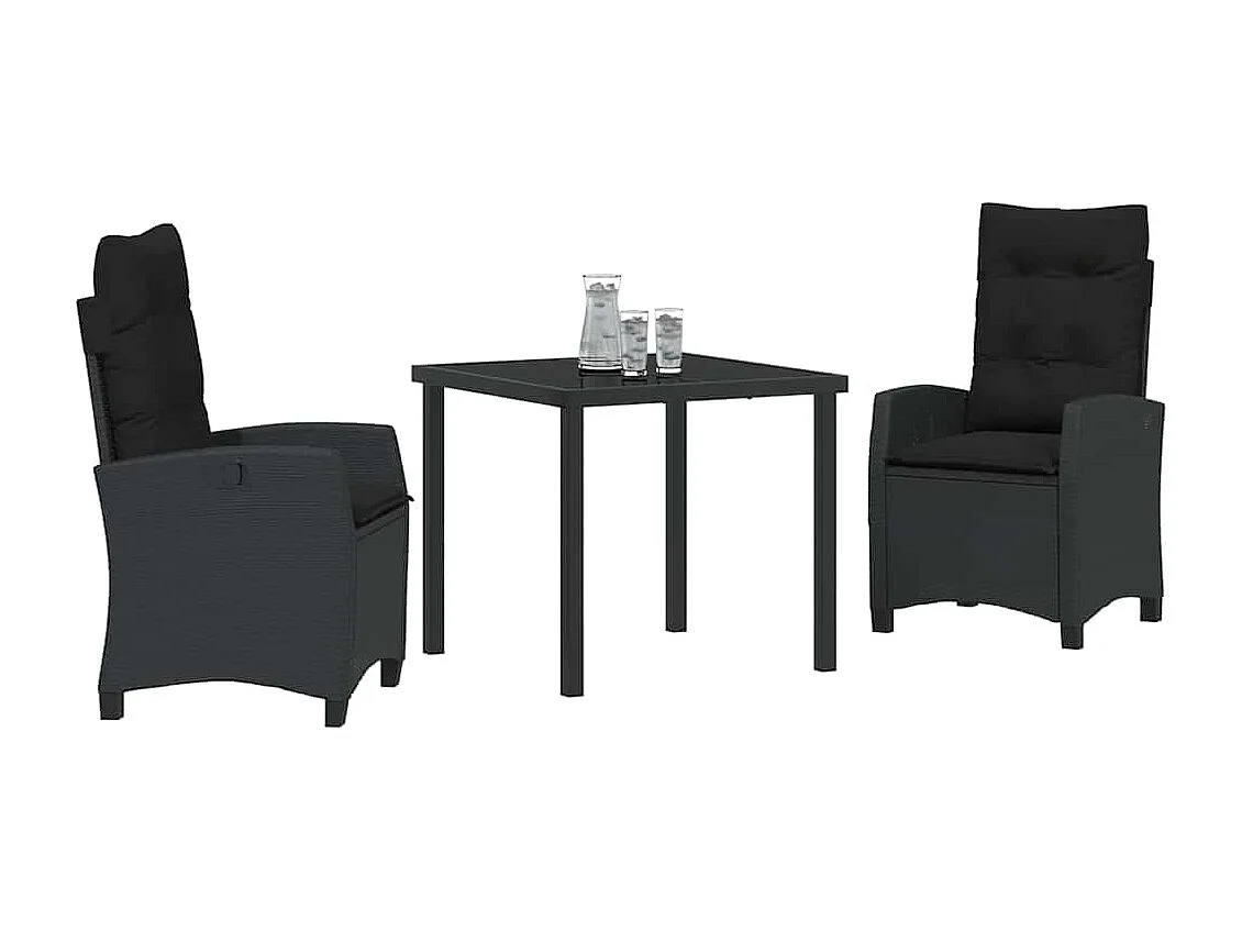 3-teiliges Garten-Essset mit Kissen – Schwarzes Rattan