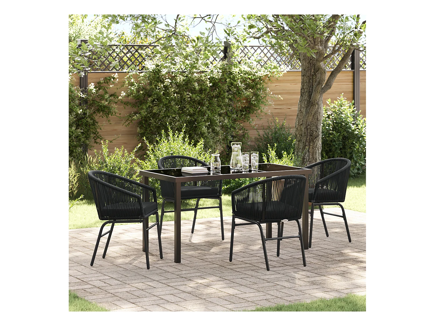5-teiliges Gartenset – schickes Polyrattan in Schwarz