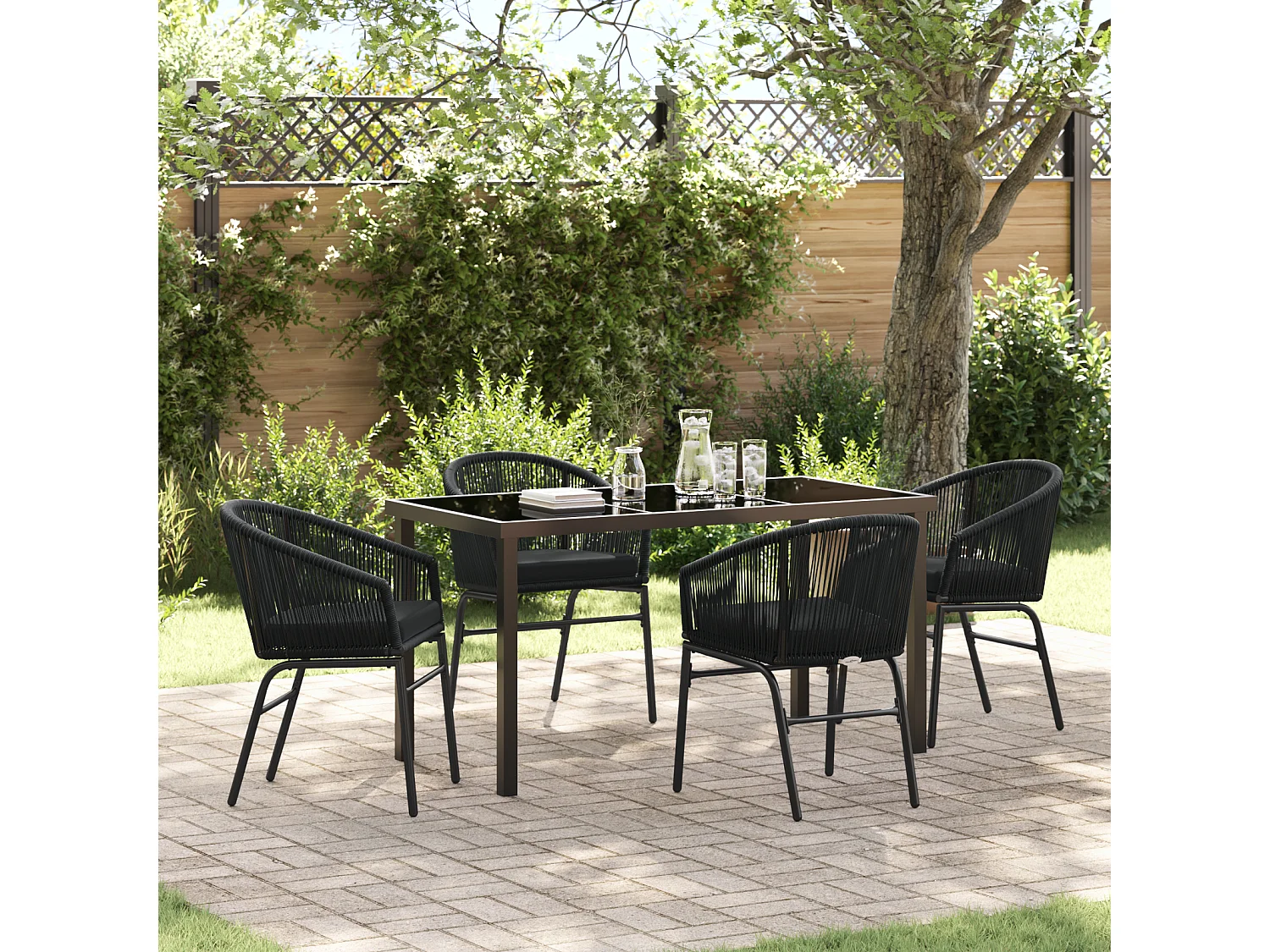 5-teiliges Gartenset – schickes Polyrattan in Schwarz