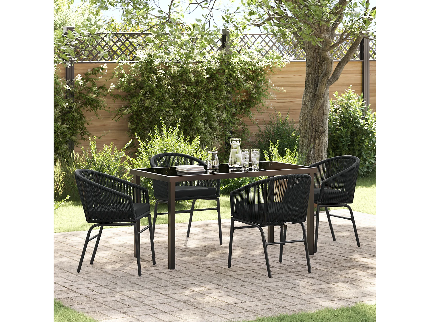 5-teiliges Gartenset – schickes Polyrattan in Schwarz