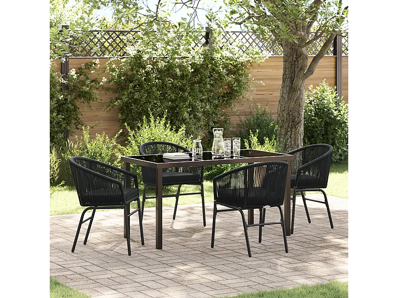 Set de jardin de 5 pièces - Rattan poly chic en noir