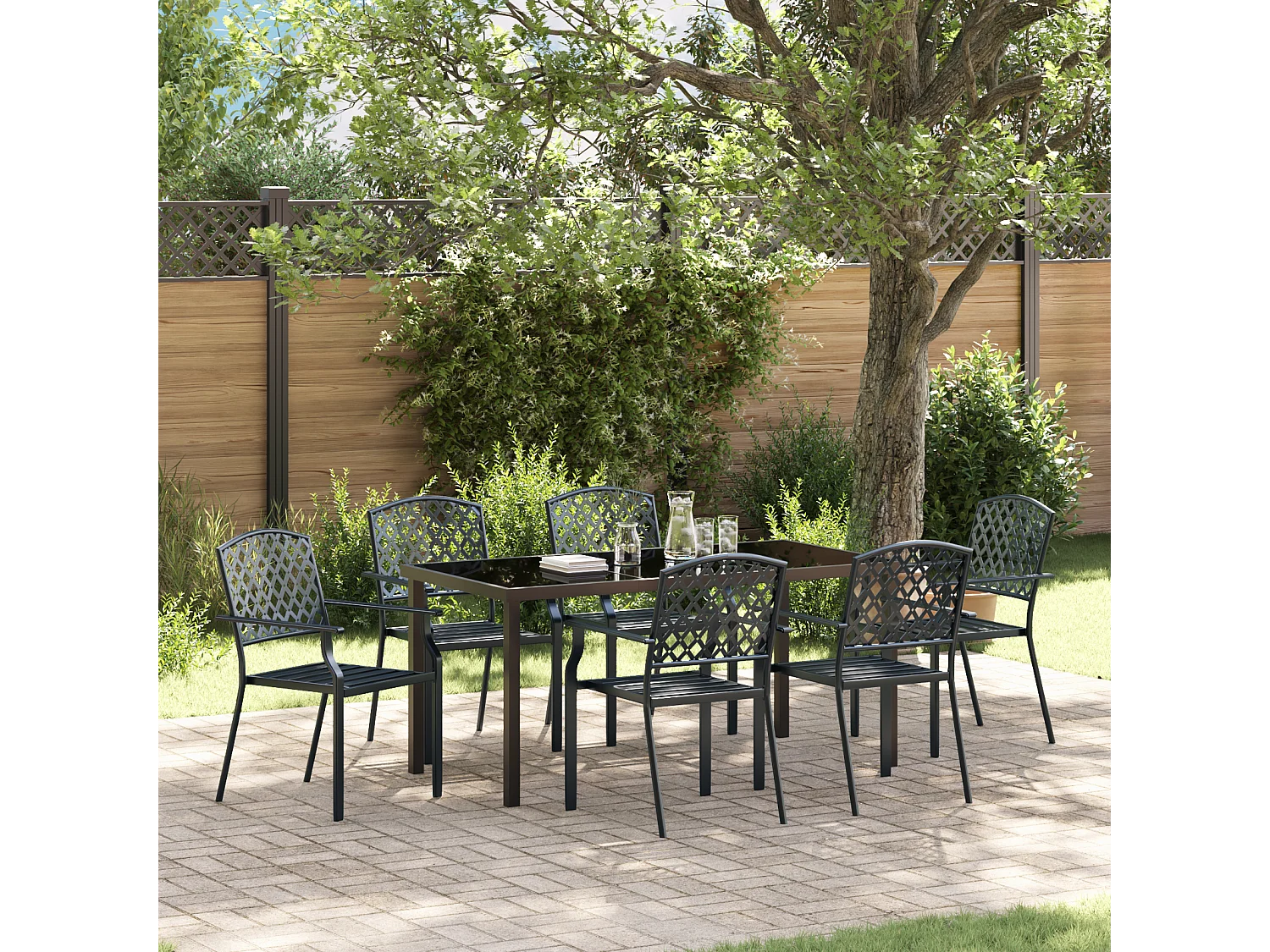 Ensemble de salle à manger jardin 3 pièces en acier anthracite