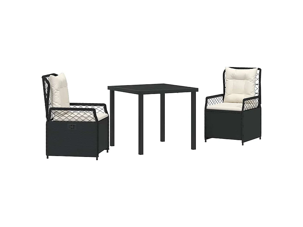 Juego de comedor de jardín de 3 piezas de ratán sintético negro