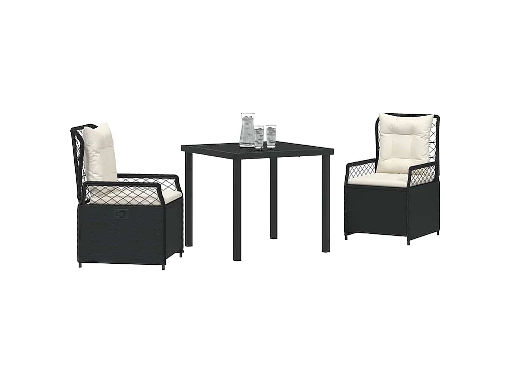 Juego de comedor de jardín de 3 piezas de ratán sintético negro