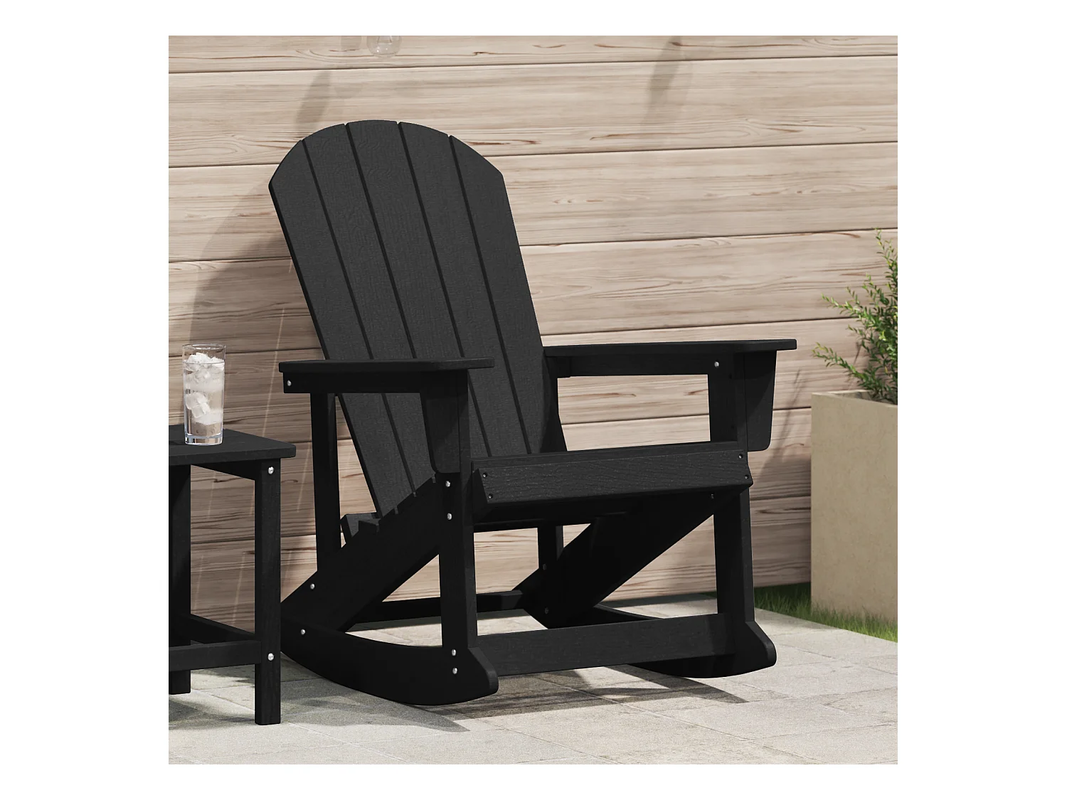 Mecedora Adirondack negra de HDPE (73,5 x 92 x 90 cm)