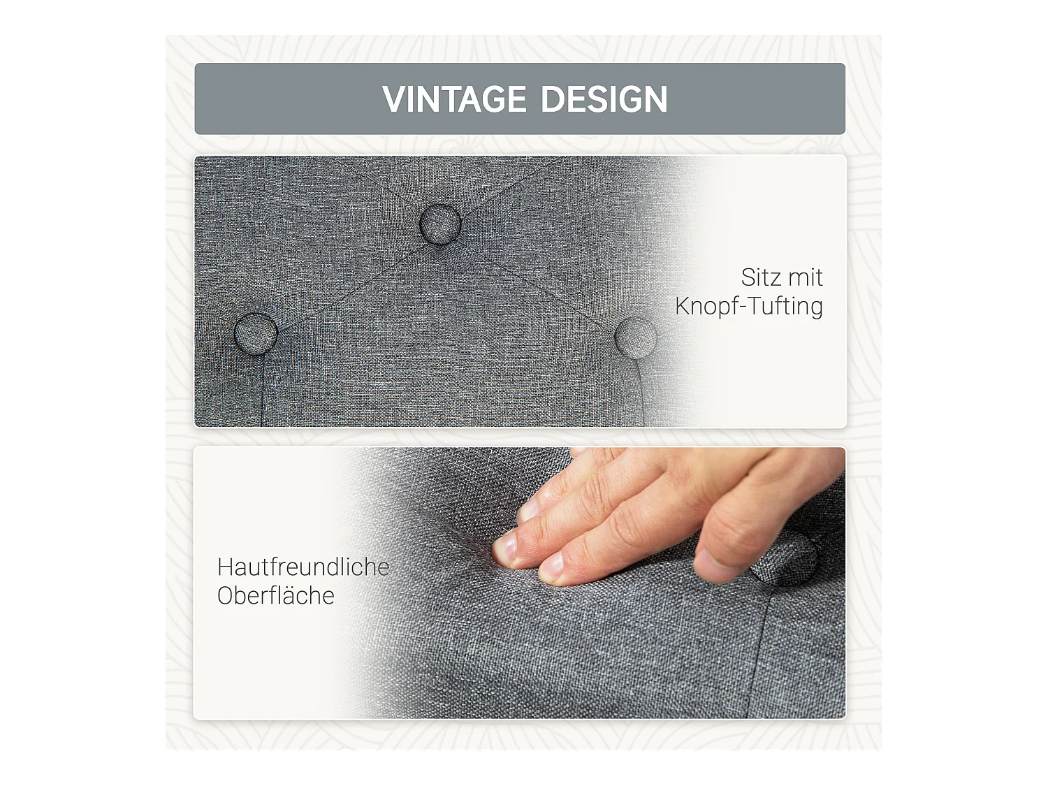 Banc coffre rembourré, rangement intégré, polyester effet lin, bois caoutchouc, gris clair (100x40x44cm)