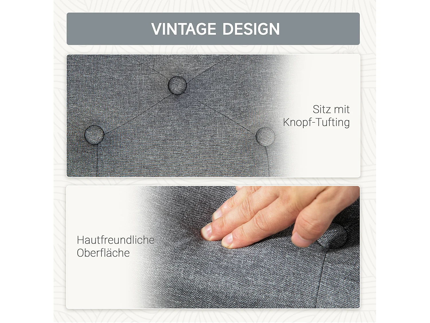 Banc coffre rembourré, rangement intégré, polyester effet lin, bois caoutchouc, gris clair (100x40x44cm)