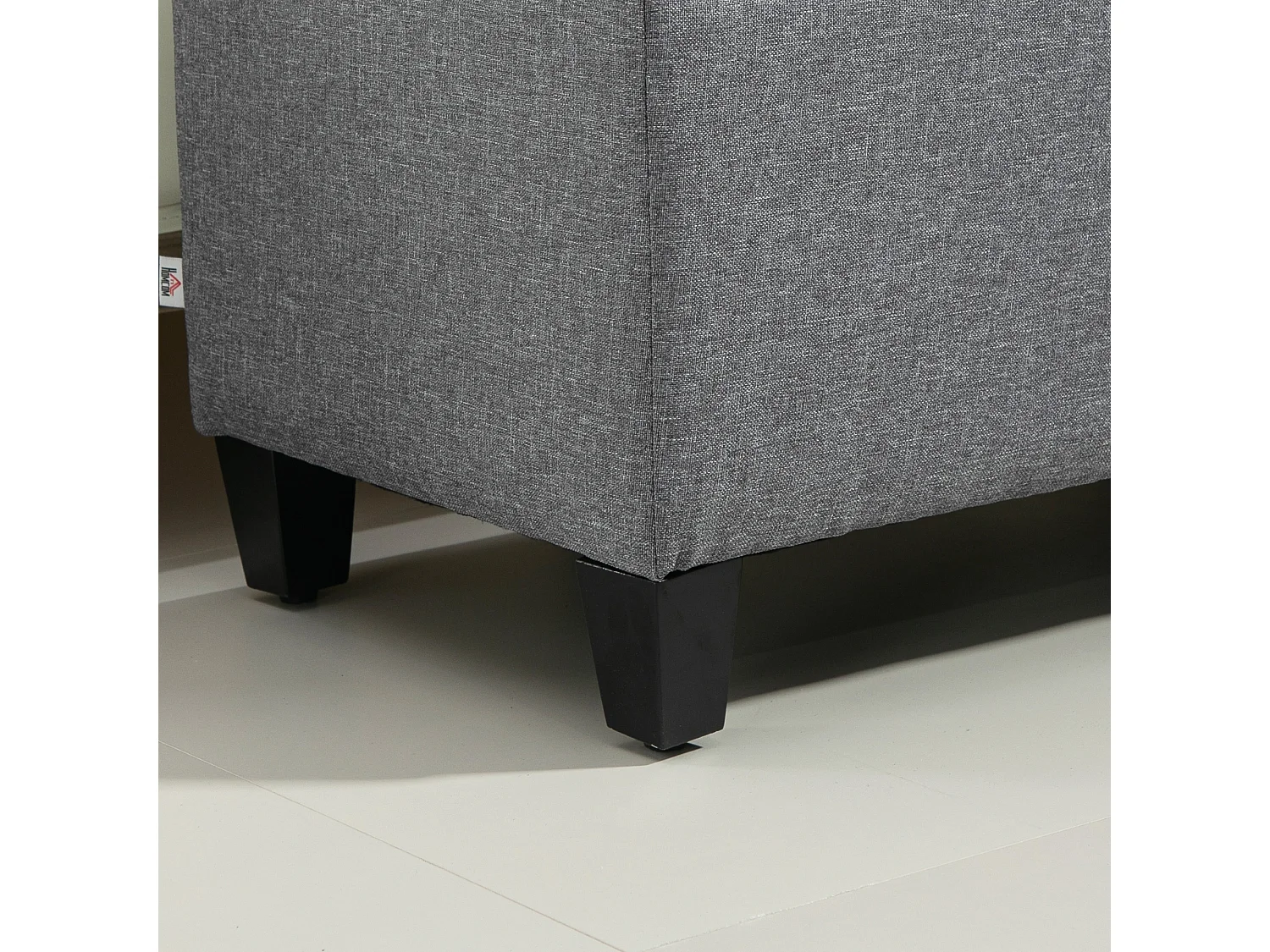 Banc coffre rembourré, rangement intégré, polyester effet lin, bois caoutchouc, gris clair (100x40x44cm)