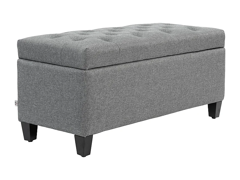 Gepolsterte Sitzbank mit Stauraum, integrierter Stauraum, Polyester in Leinenoptik, Gummibaumholz, hellgrau (100 x 40 x 44 cm)