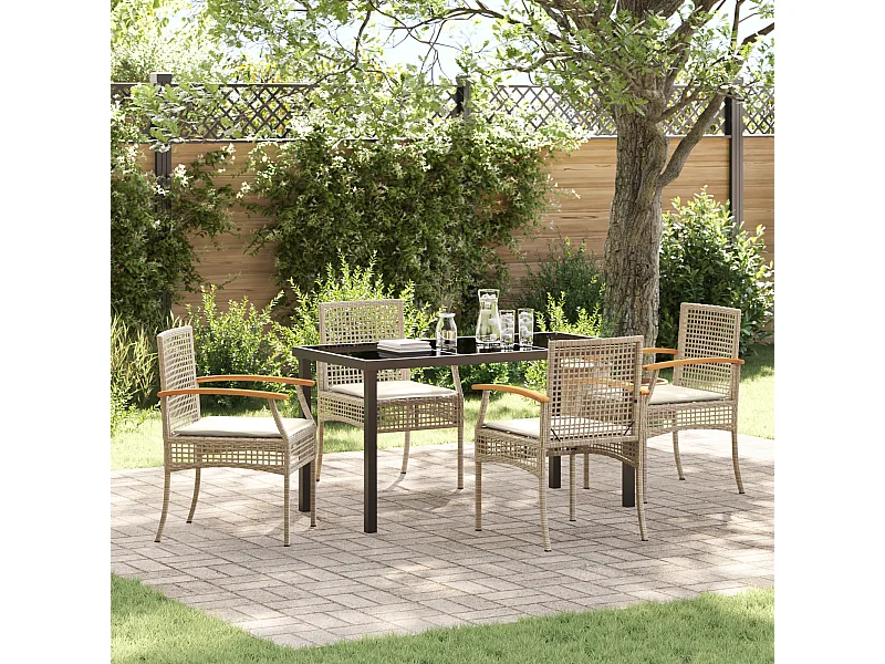 5-delige tuinset met beige polyrotan kussens