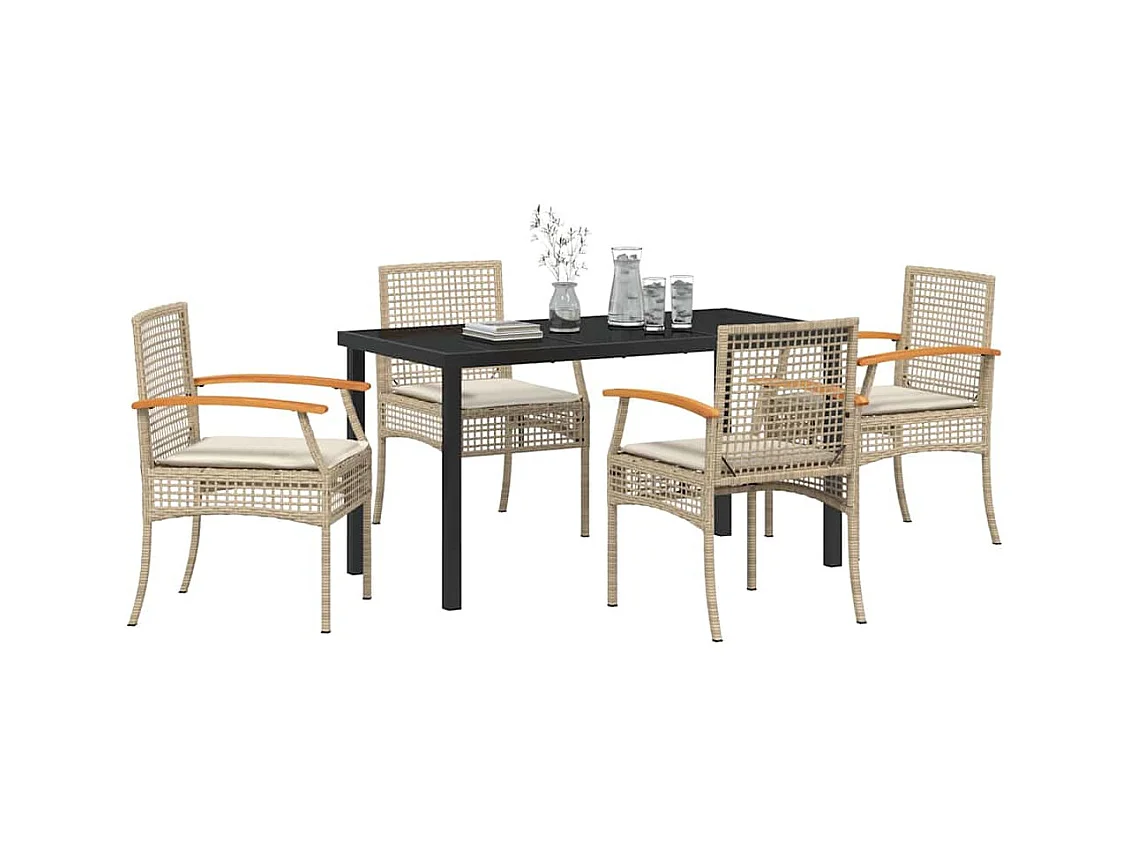 5-delige tuinset met beige polyrotan kussens