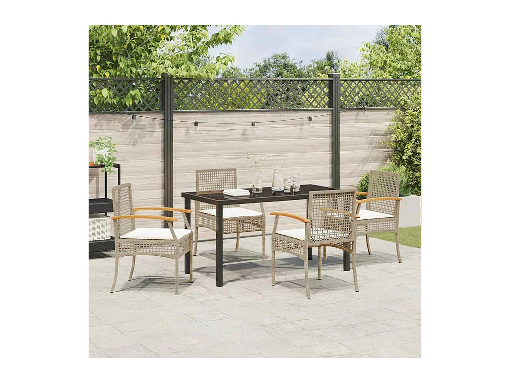 5-delige tuinset met beige polyrotan kussens