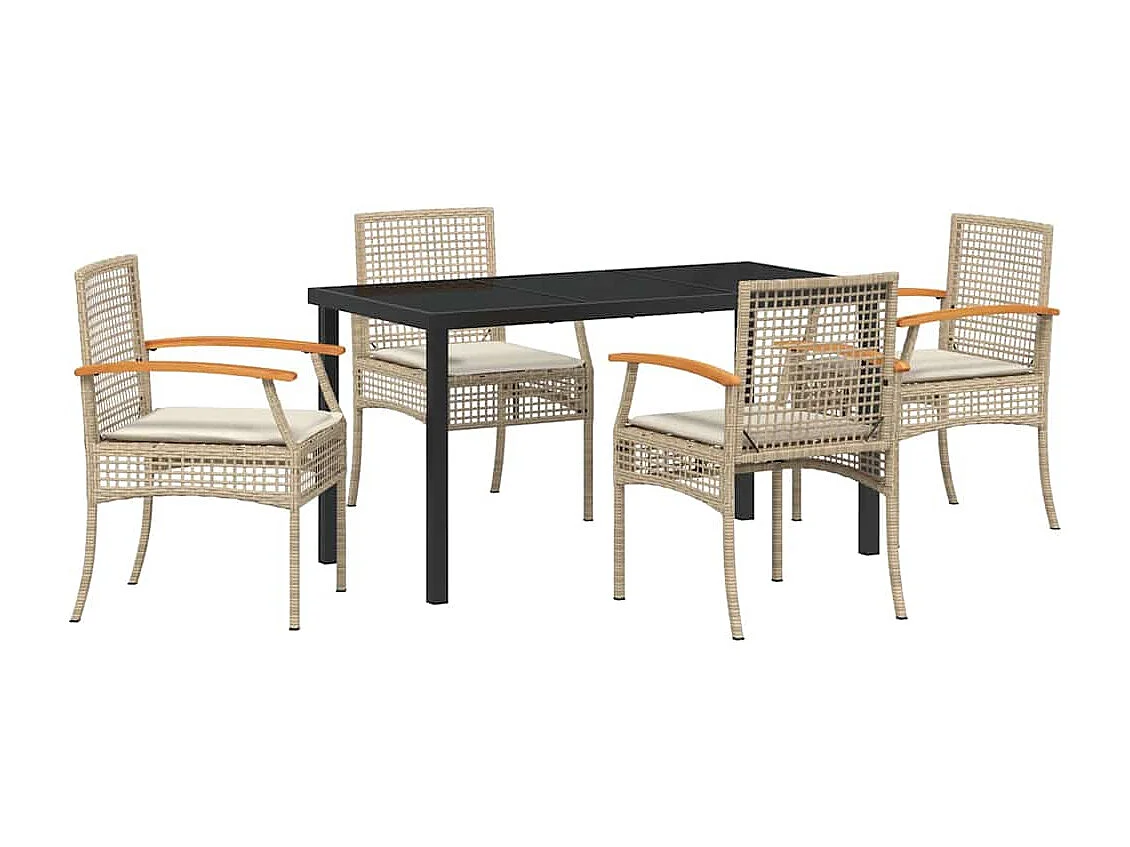 5-delige tuinset met beige polyrotan kussens