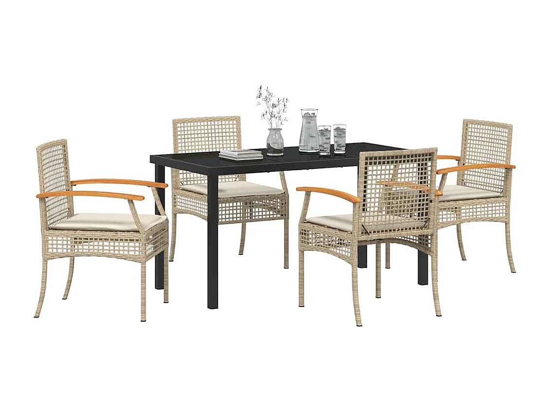 5-delige tuinset met beige polyrotan kussens