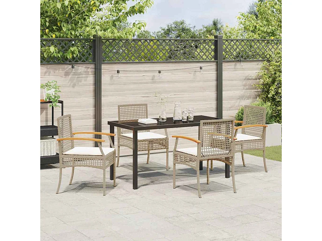 5-delige tuinset met beige polyrotan kussens