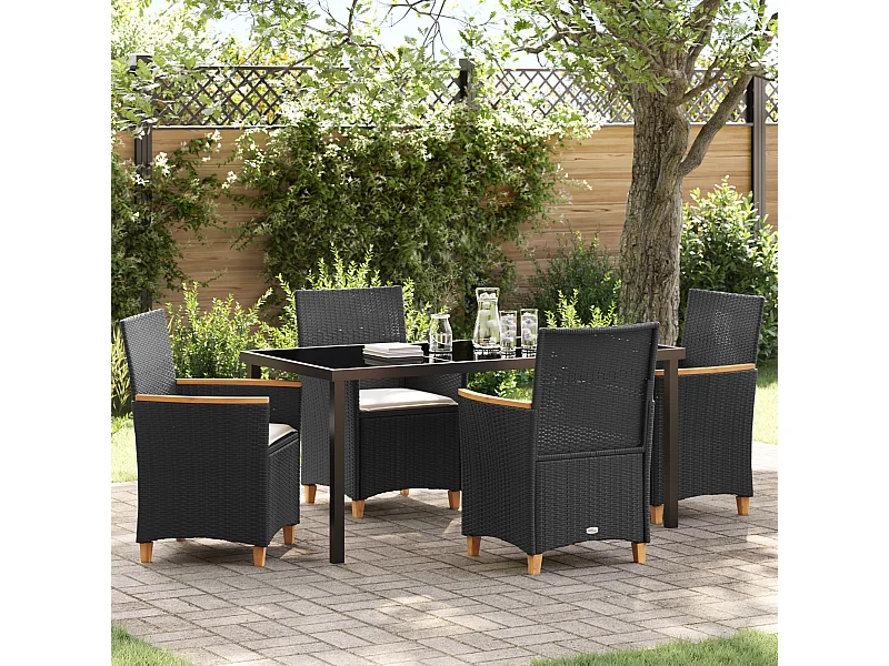 Set da giardino da 5 pezzi con cuscini in polyrattan nero