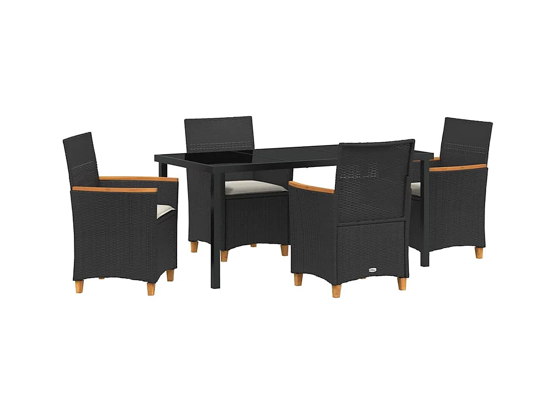 Set da giardino da 5 pezzi con cuscini in polyrattan nero