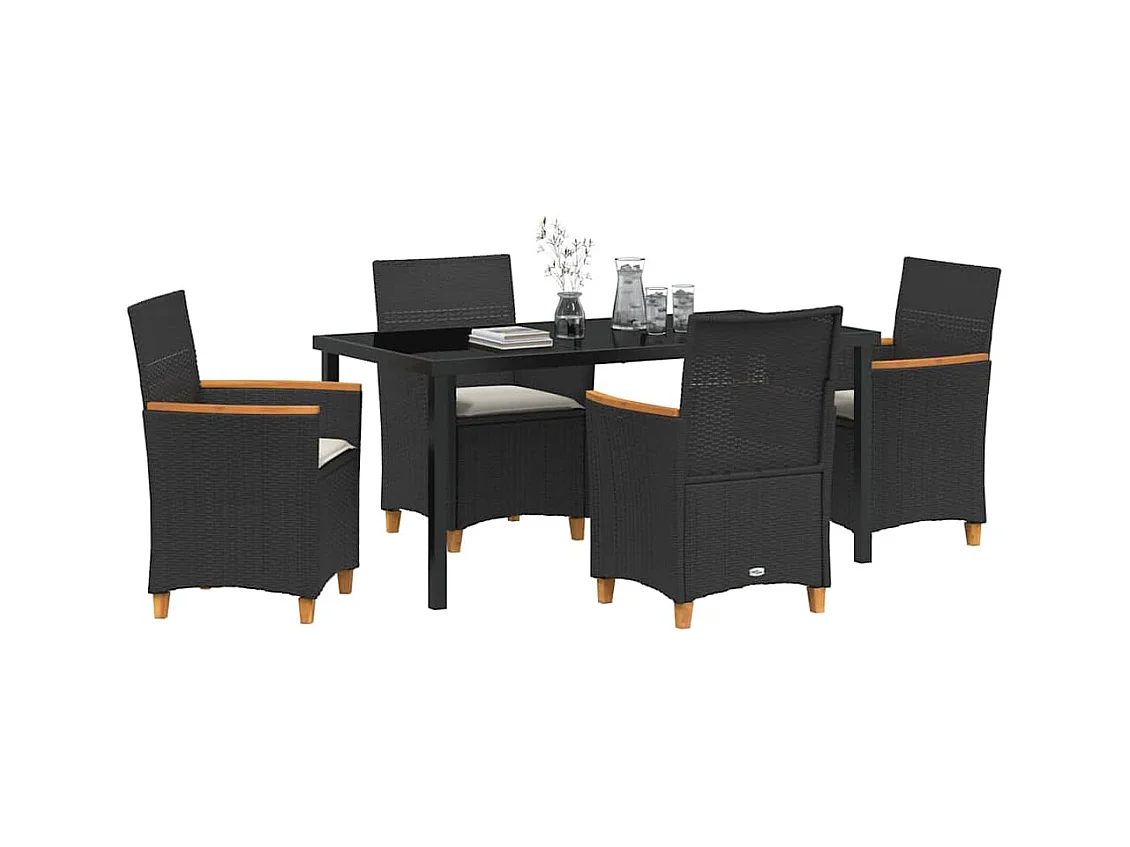 Set da giardino da 5 pezzi con cuscini in polyrattan nero