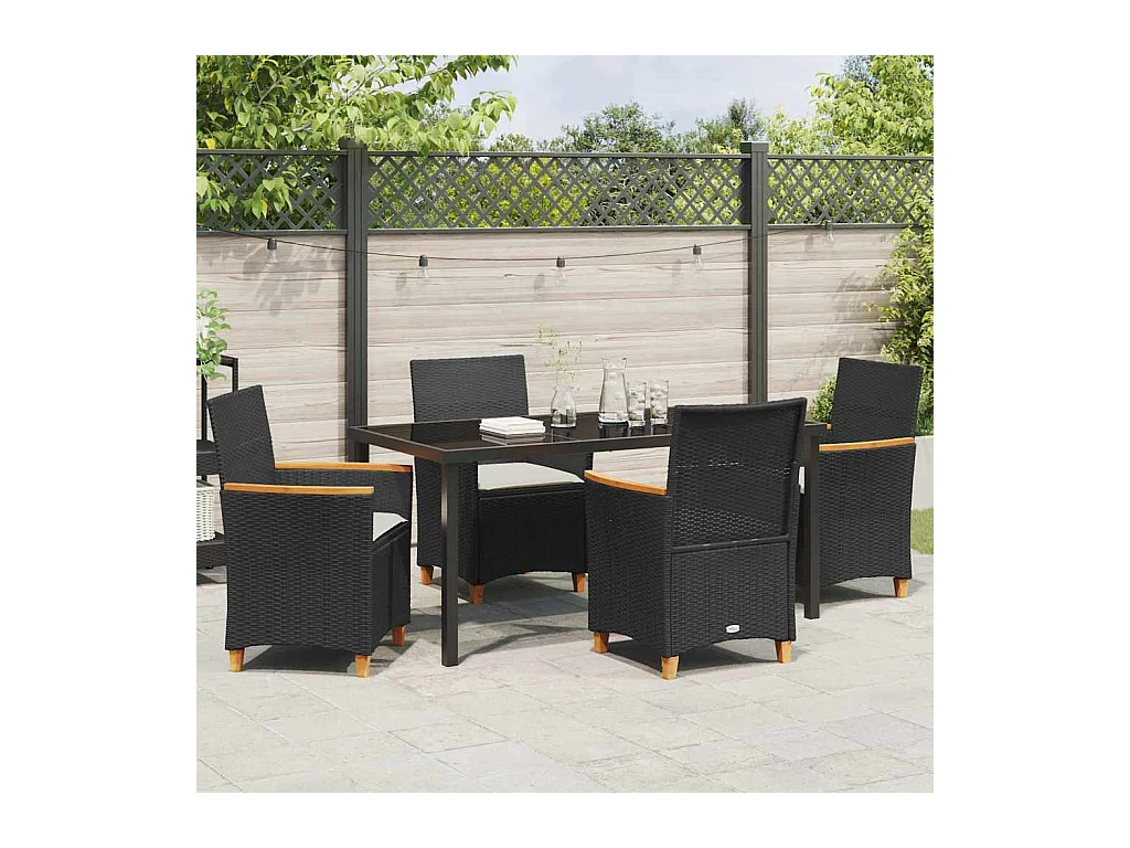 Set da giardino da 5 pezzi con cuscini in polyrattan nero